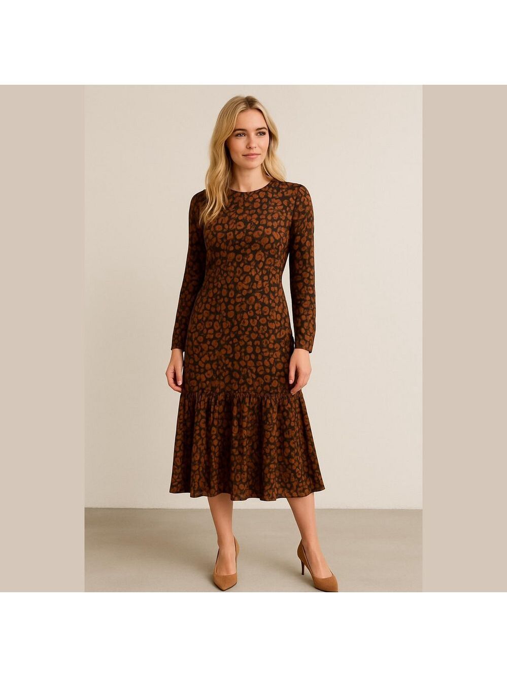 Belladonna Cheetah Velour Midi Long Sleeve Dress Size Small